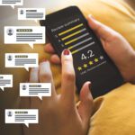 Consumer reviews concepts with bubble people review comments and smartphone. rating or feedback for evaluate.innovation lifestyle